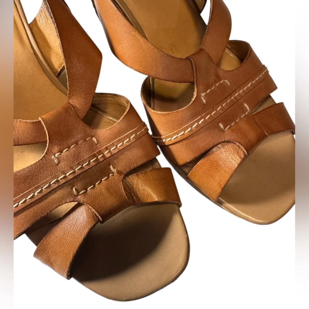 Franco Sarto Brown Leather High End Wedge Sandals Women’s 9.5 Cadmus